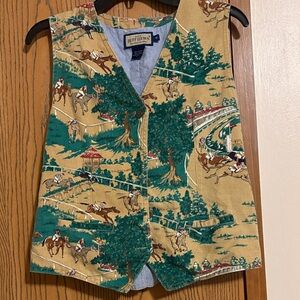 Ruff Hewn Equestrian Scene Vest in Green and Tan